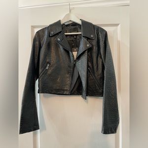 Dynamite Cropped Croc Faux Leather Jacket (Black)
